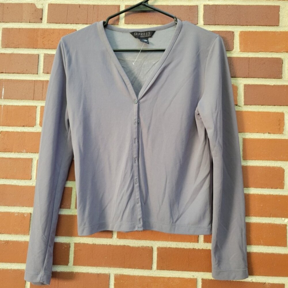 Women's Gray Buttondown Top by Express - Size 3/4